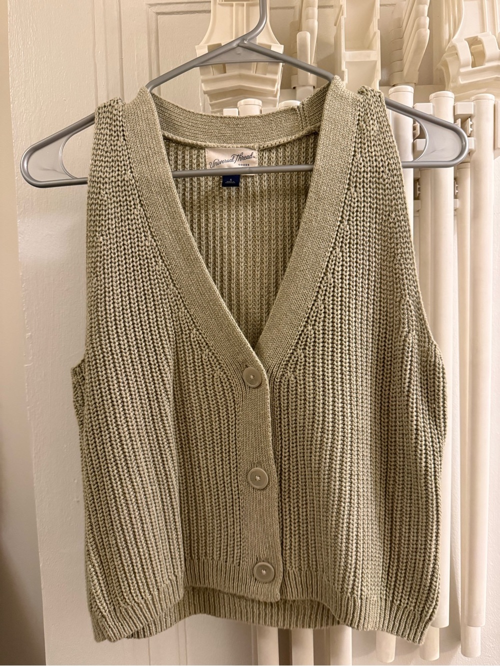 Universal Thread Sage Green Knit Button-Front V-Neck Sweater Vest